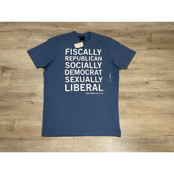 NEW VTG Y2k Abercrombie & Fitch Muscle T-Shirt Size L Blue Political Party Funny - Picture 1 of 7